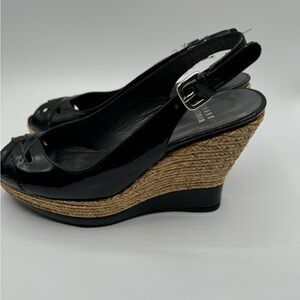 Stuart Weitzman Wedge Espadrille 5.5 Bkack patent Leather